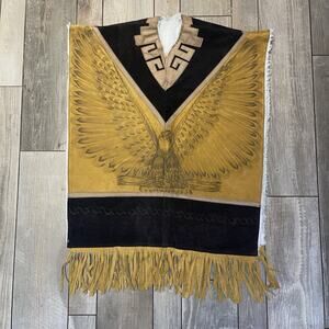 Mexican Leather Shearling Leather Coat Handpainted Eagle Gaban Serape